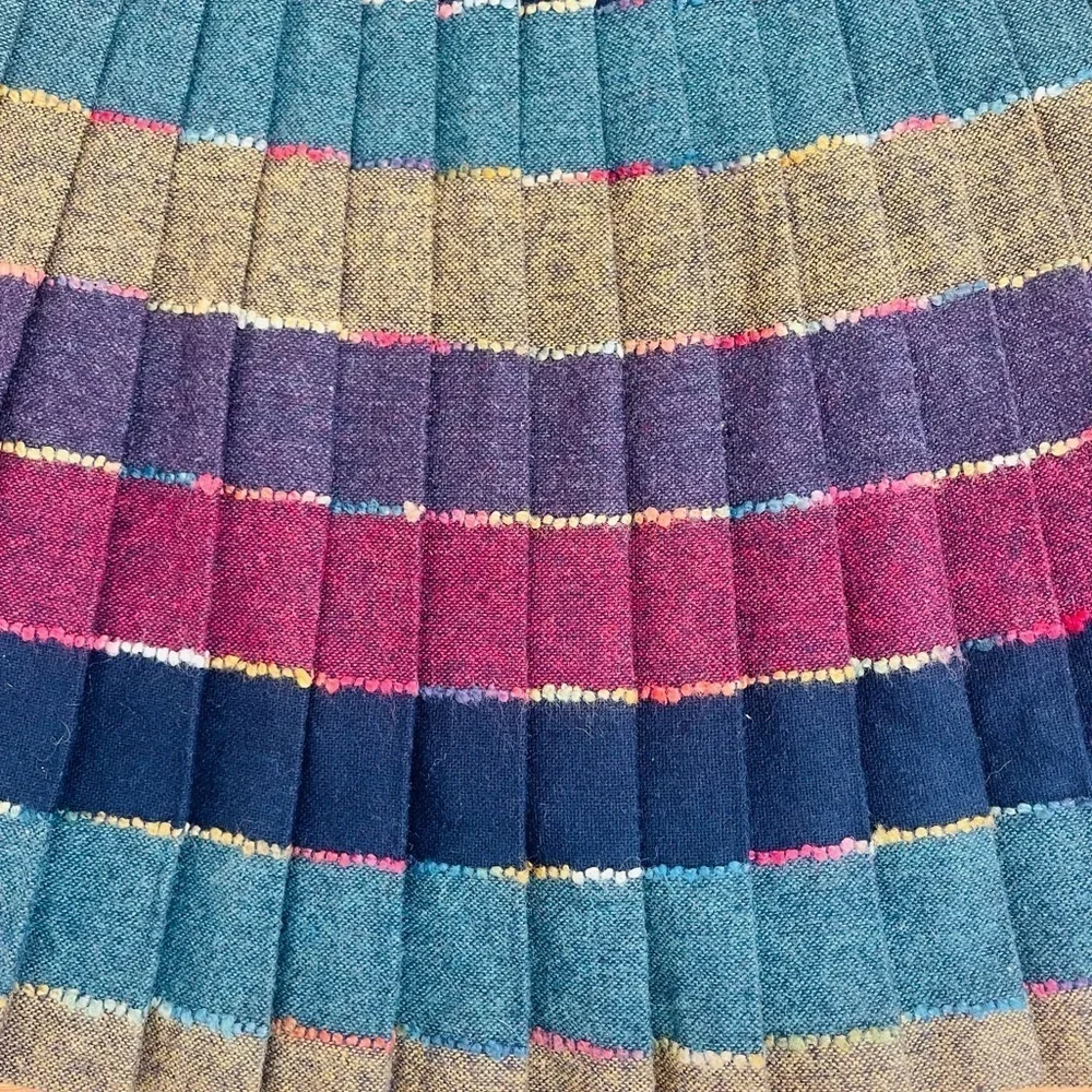 Vintage 80s Wool Tweed Rainbow Plaid Pleated Mini Skirt Size XS